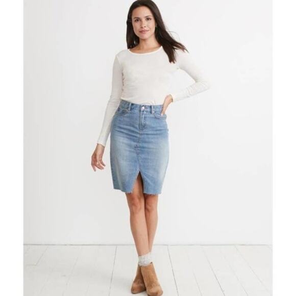 Marine Layer Celine Pencil Midi Skirt Blue Cotton Denim Size 4 - Picture 1 of 9